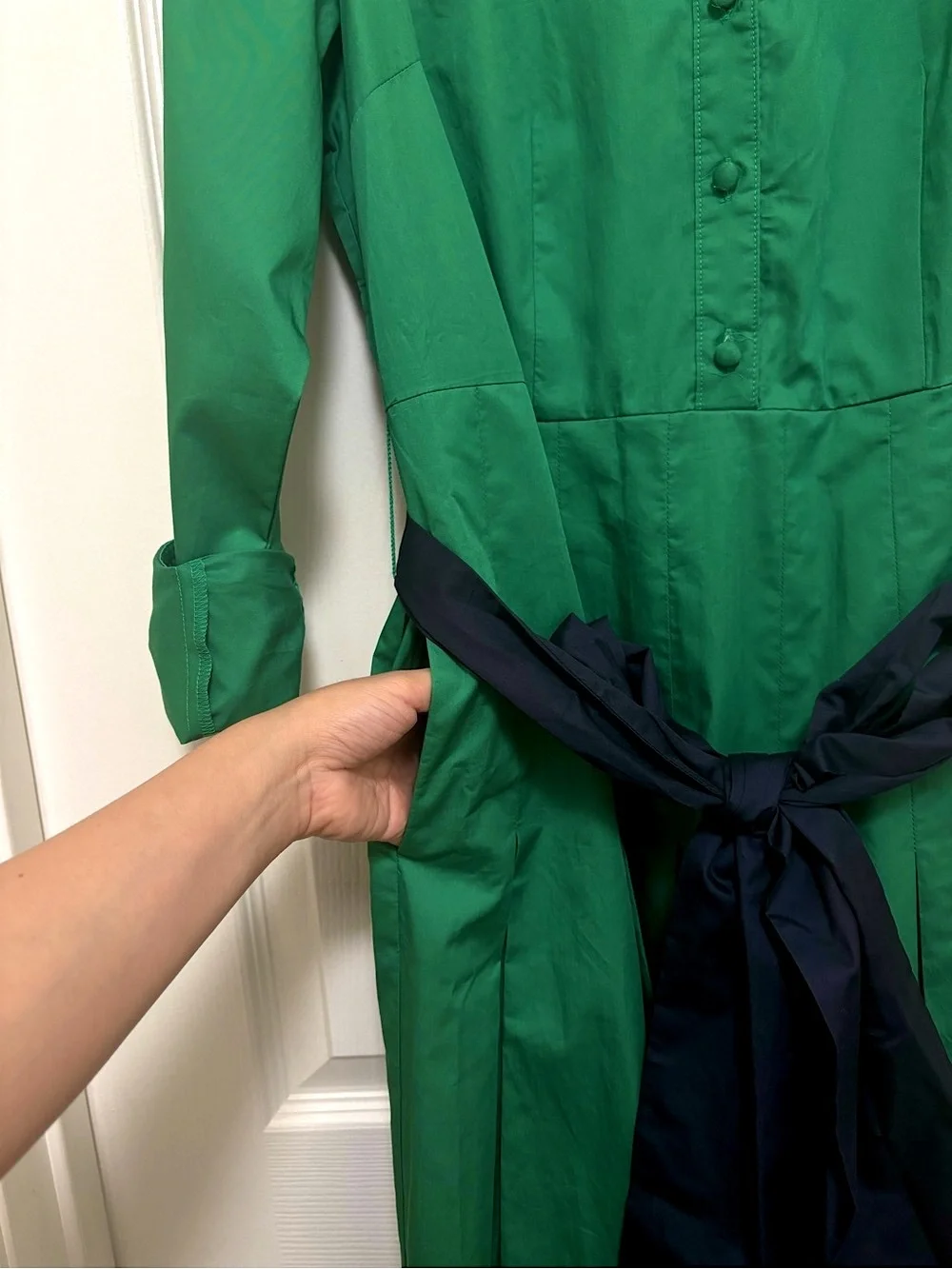 NWT BODEN Maxi Pleated Bow Dress in Green Navy - Picture 9 of 11